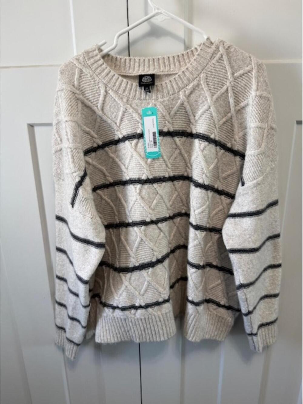 NWT Bobeau stripe cable knit sweater cream & Grey size 2X- SOFT